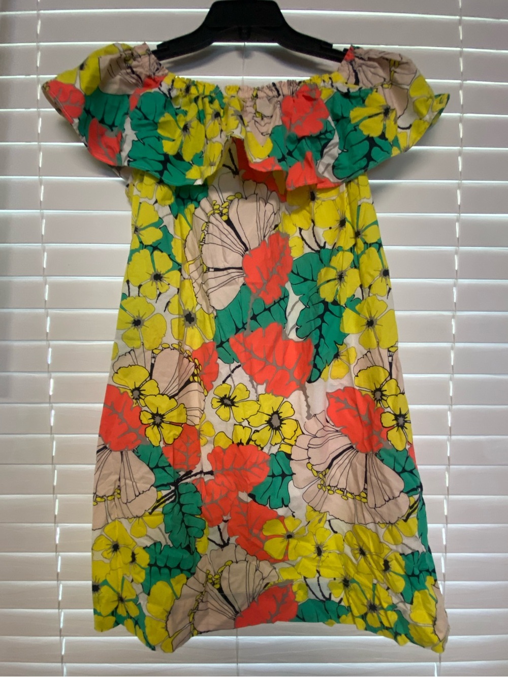 Crewcuts Off-Shoulder Floral Dress in Yellow, Coral & Green